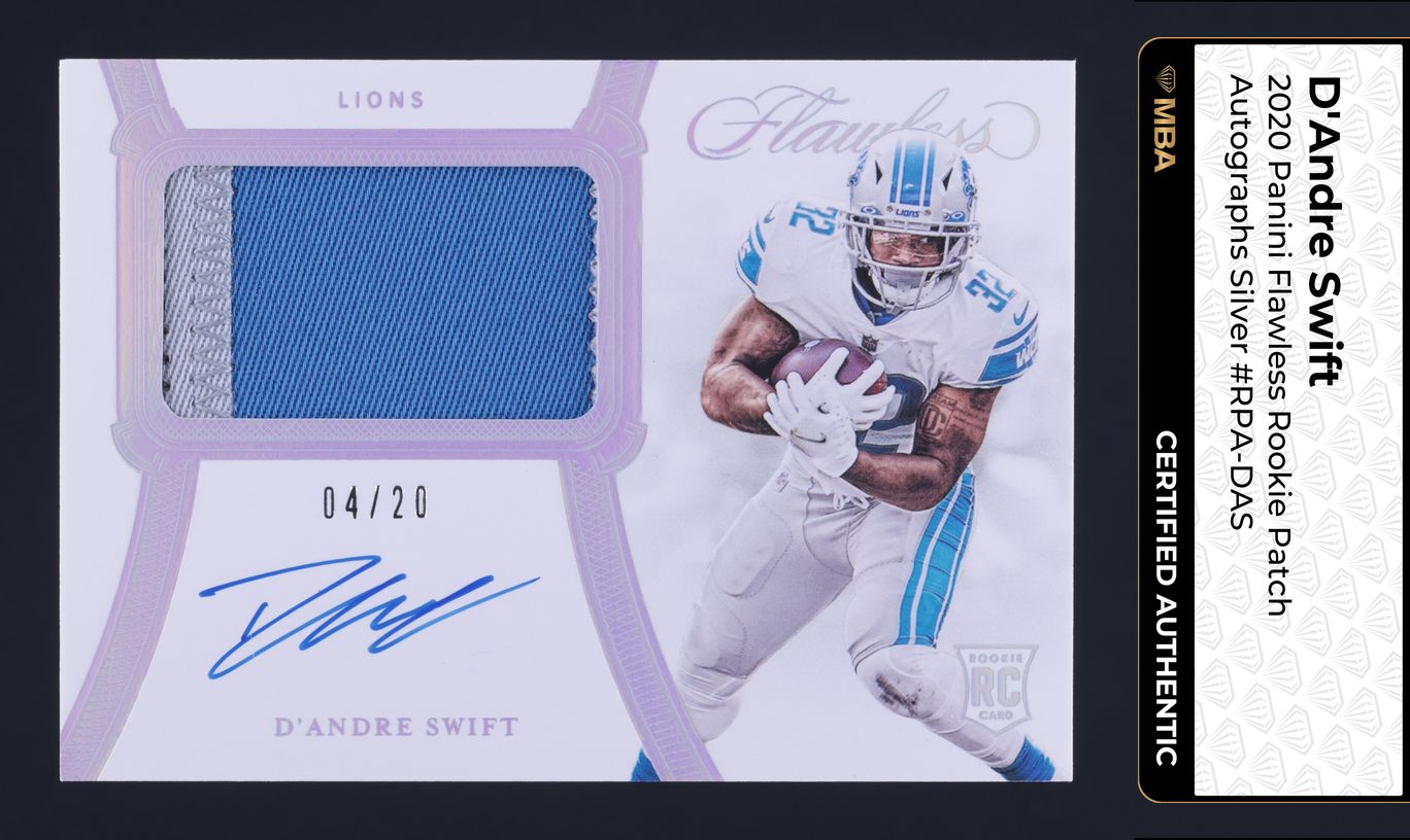 2020 Panini Flawless Silver D'Andre Swift ROOKIE PATCH AUTO /20 MBA AUTH