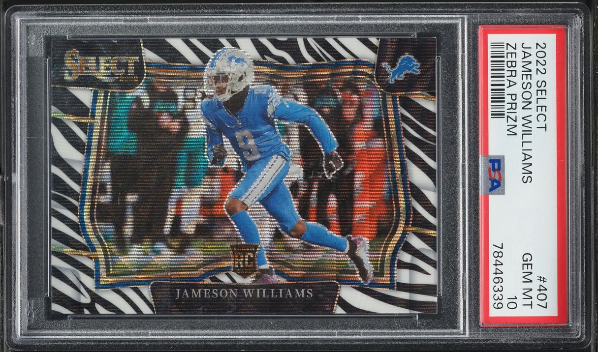 2022 Panini Select Zebra Prizm Jameson Williams ROOKIE #407 PSA 10 GEM MINT