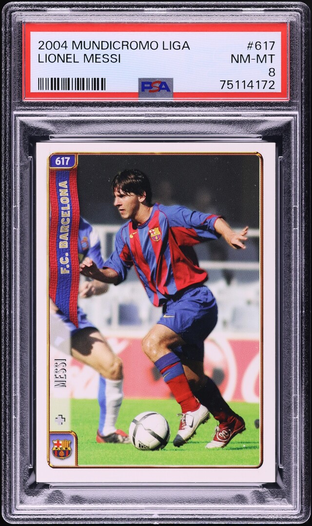2004 Mundi Cromo Liga Soccer Lionel Messi ROOKIE #617 PSA 8 NM-MT