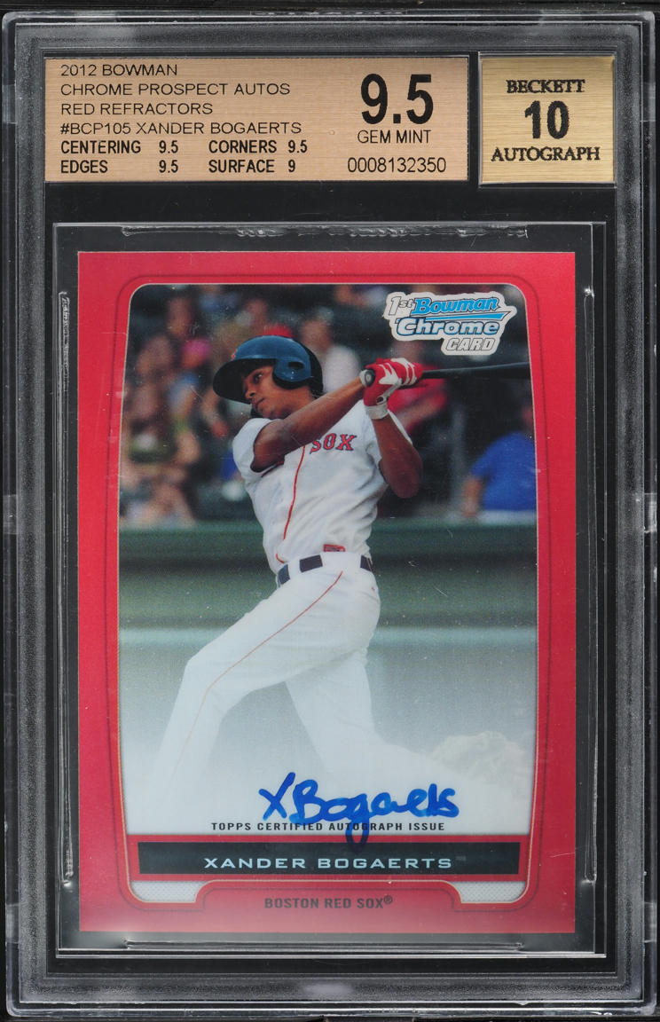 2012 Bowman Chrome Red Refractor Xander Bogaerts PROSPECT AUTO 1/5 BGS 9.5 GEM
