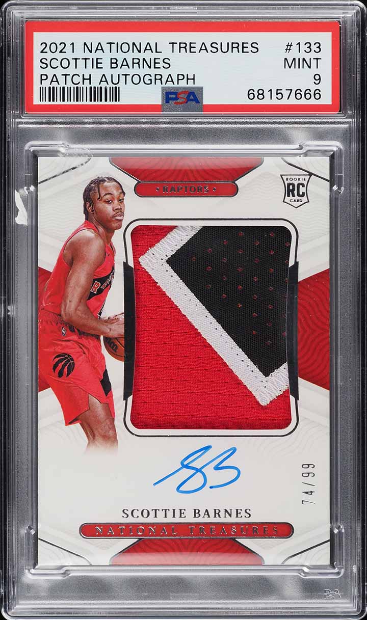 2021 National Treasures Scottie Barnes ROOKIE PATCH AUTO /99 #133 PSA 9 MINT