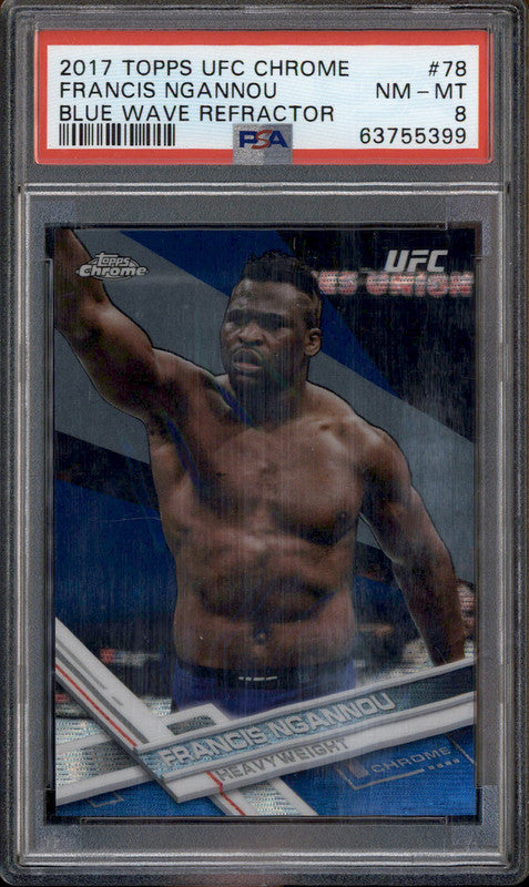 2017 Topps UFC Chrome Blue Wave Refractor #78 Francis Ngannou /75 PSA 8