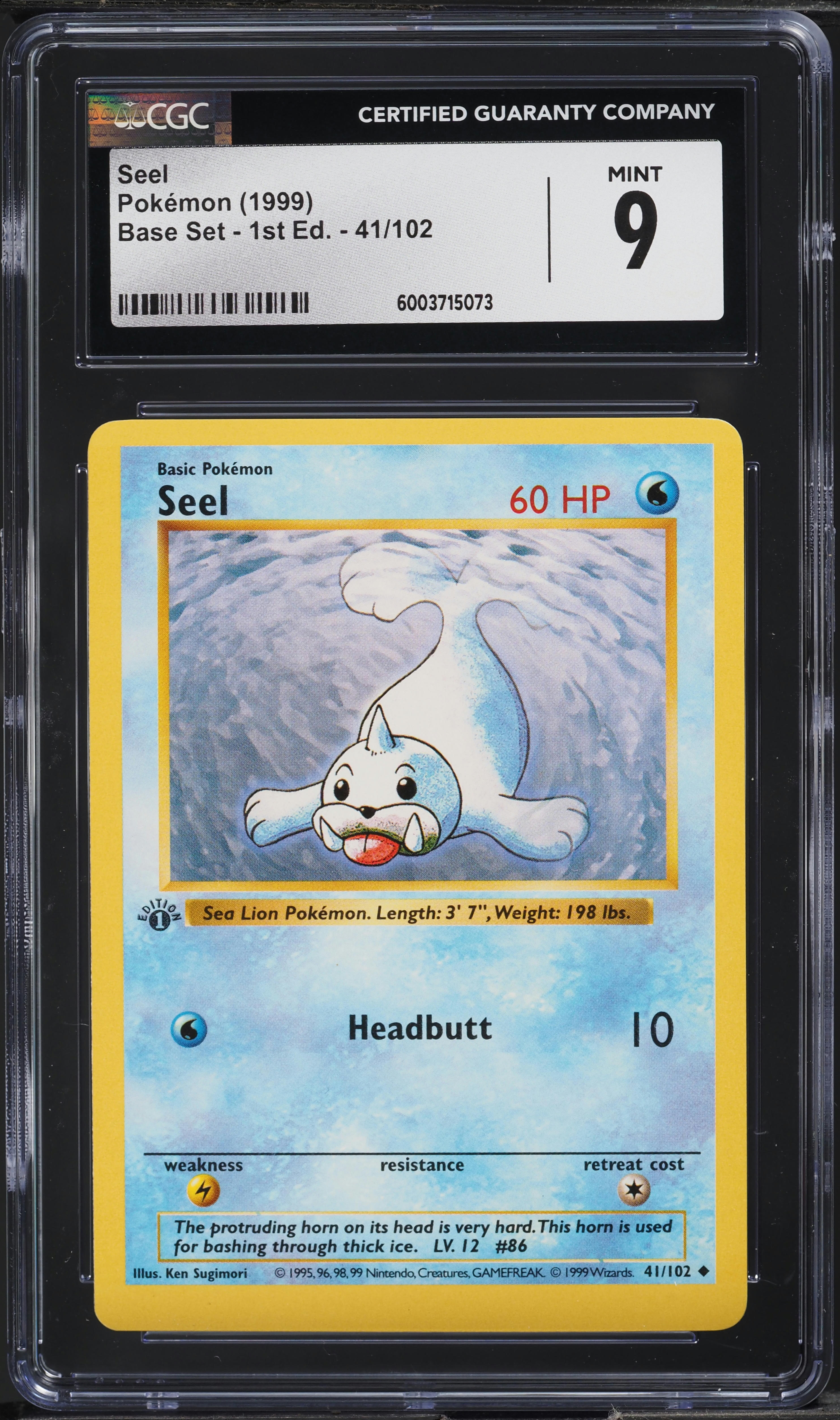 1999 Pokemon Base Set Shadowless 1st Edition Seel #41 CGC 9 MINT