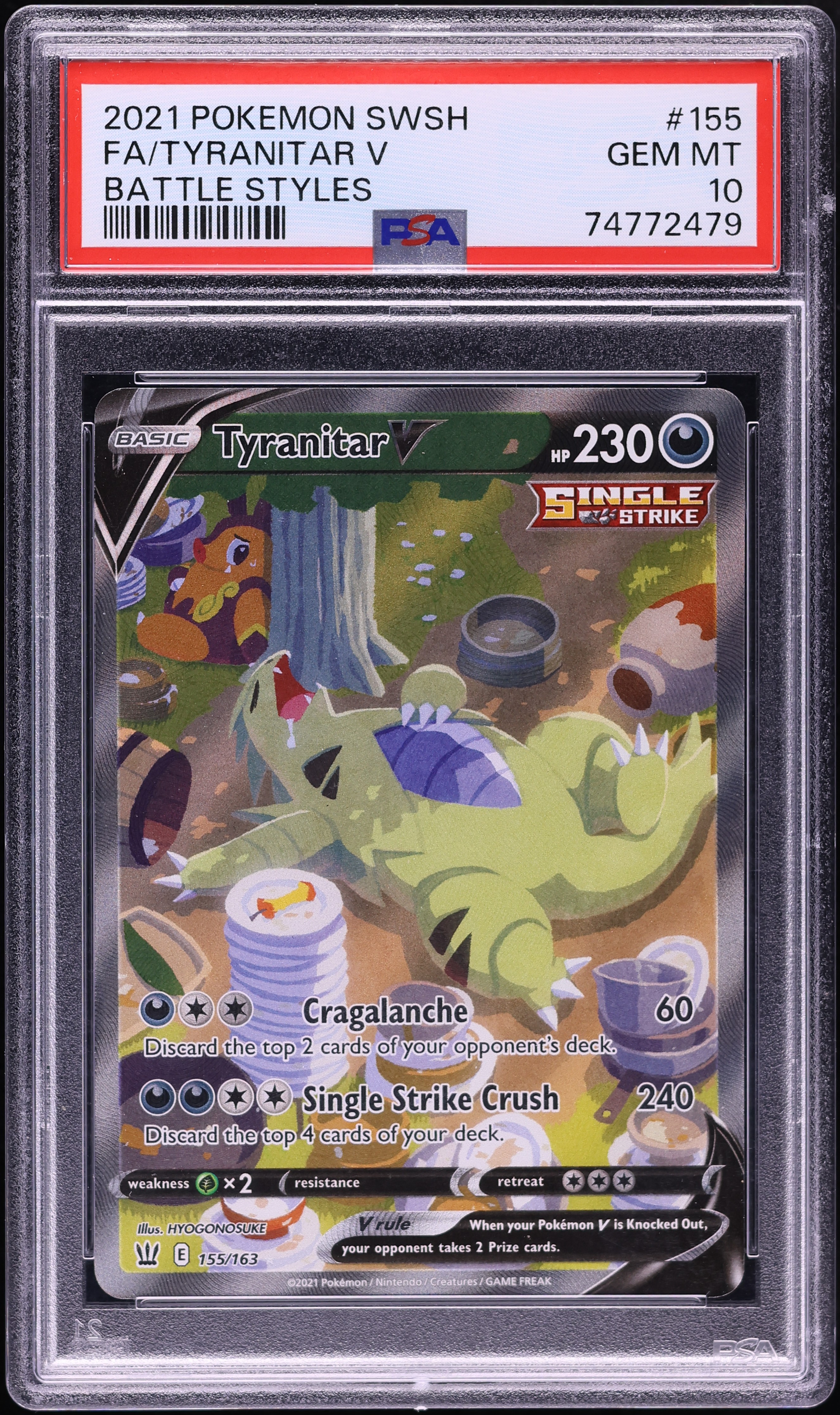 2021 Pokemon Sword & Shield Battle Styles Alt Art Tyranitar V #155 PSA 10 GEM MINT