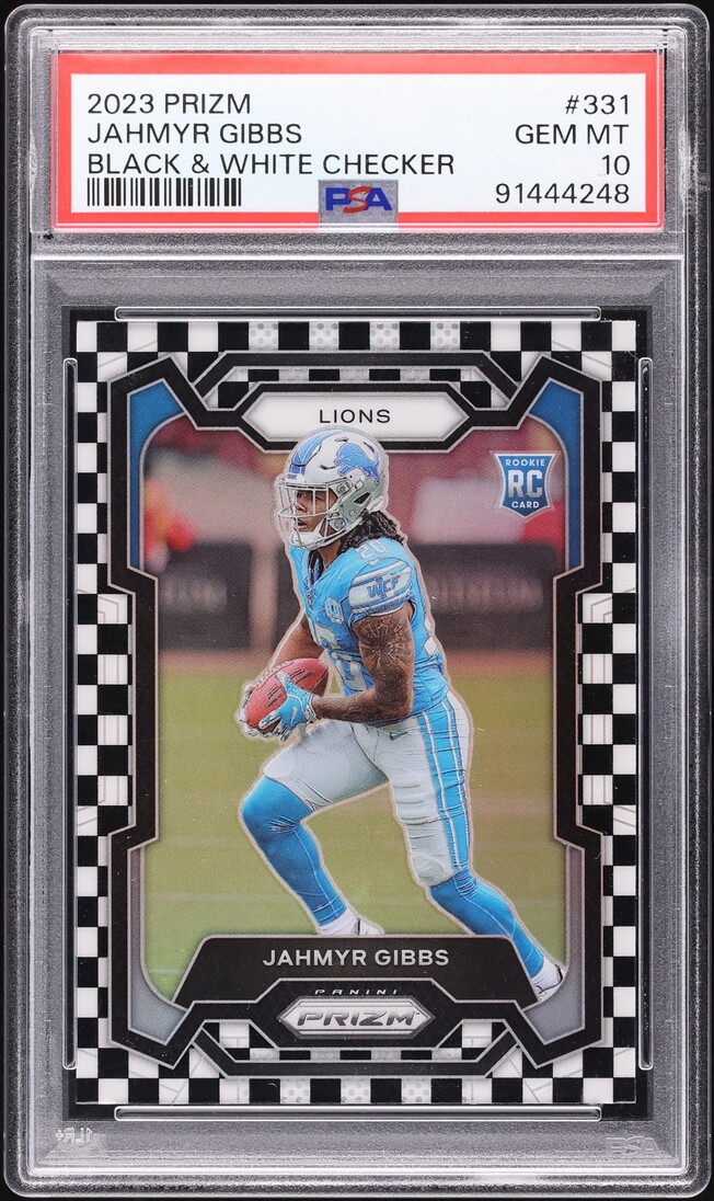 2023 Panini Prizm Black & White Checker Jahmyr Gibbs ROOKIE #331 PSA 10 GEM MINT