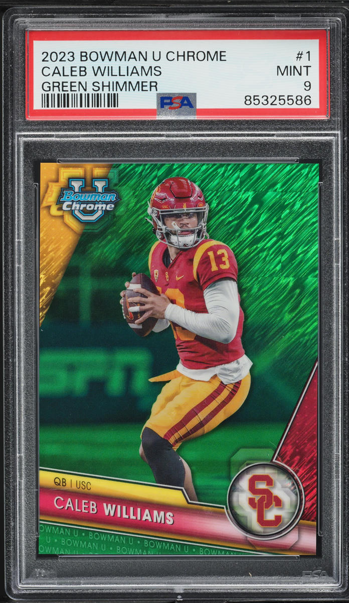 2023 Bowman Chrome University Green Shimmer Caleb Williams ROOKIE /99 #1 PSA 9