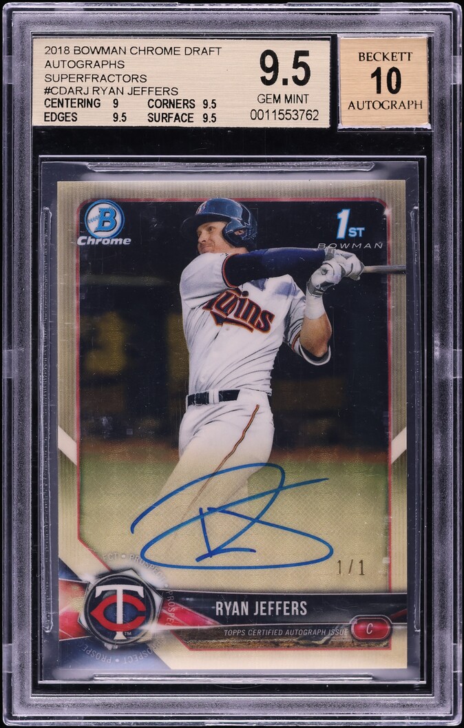 2018 Bowman Chrome Draft Superfractor Ryan Jeffers PROSPECT AUTO 1/1 BGS 9.5 GEM