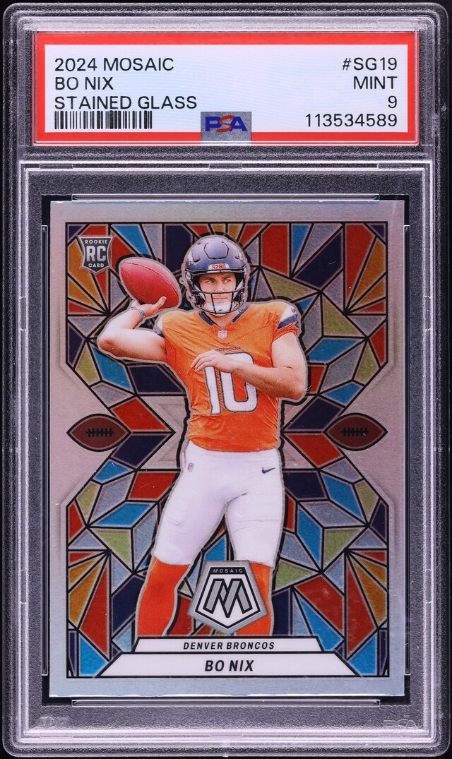 2024 Panini Mosaic Stained Glass Bo Nix ROOKIE #SG19 PSA 9 MINT
