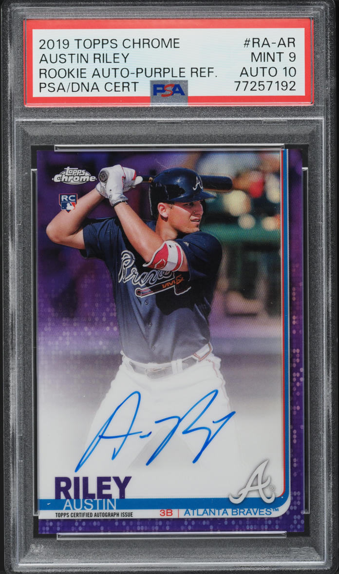 2019 Topps Chrome Purple Refractor Austin Riley ROOKIE AUTO DNA 10 /250 PSA 9