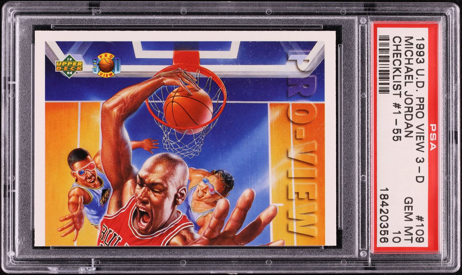 1993 Upper Deck Pro View 3-D Checklist #1-55 Michael Jordan #109 PSA 10 GEM MINT
