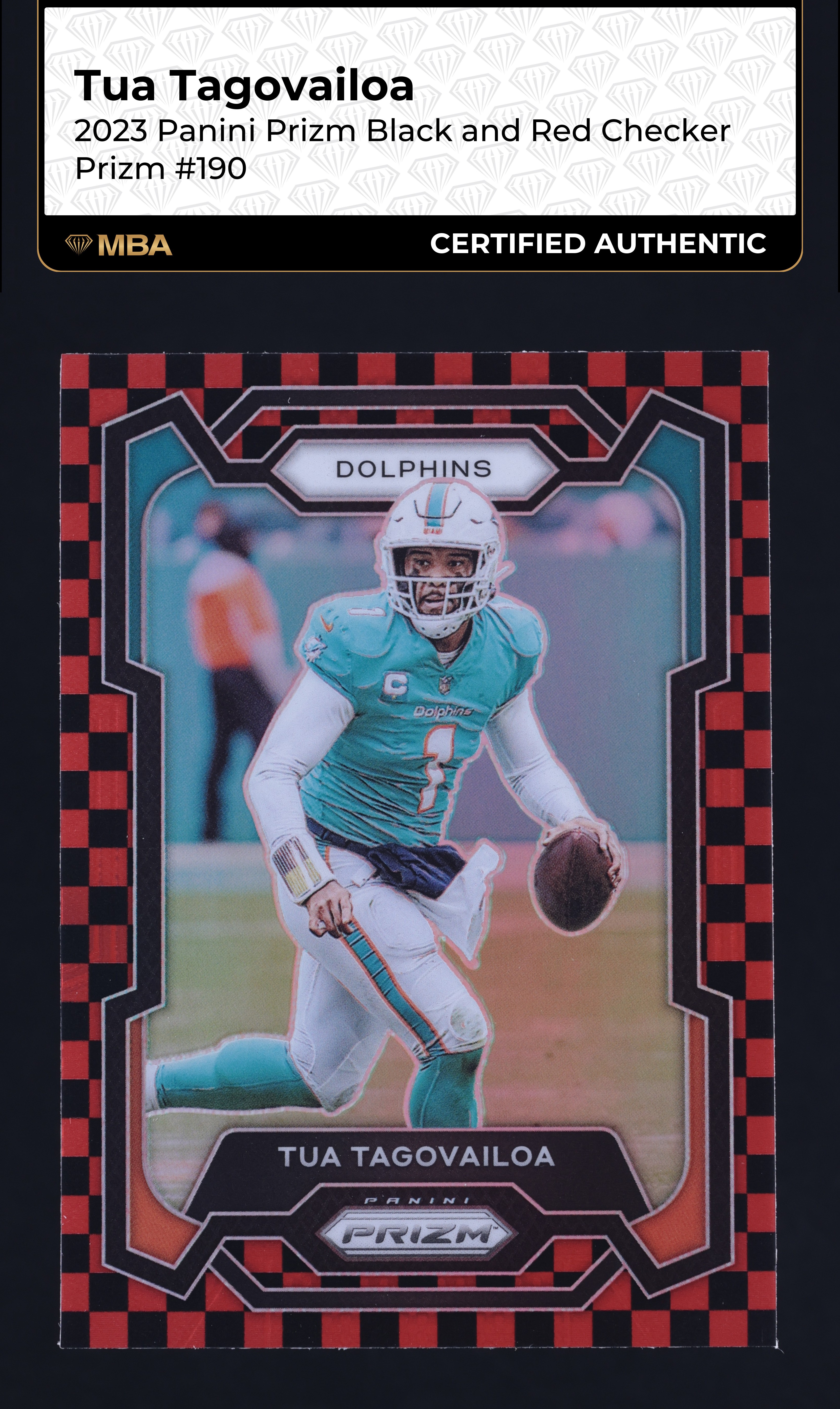2023 Panini Prizm Black & Red Checker Tua Tagovailoa #190 MBA AUTH