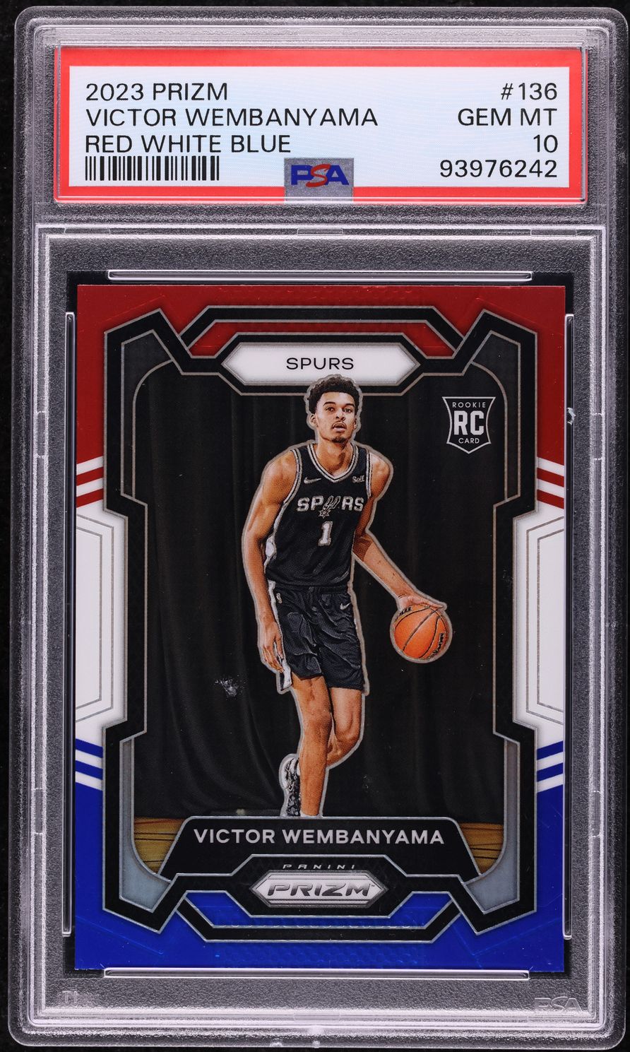 2023 Panini Prizm Red White Blue Victor Wembanyama ROOKIE #136 PSA 10 GEM MINT