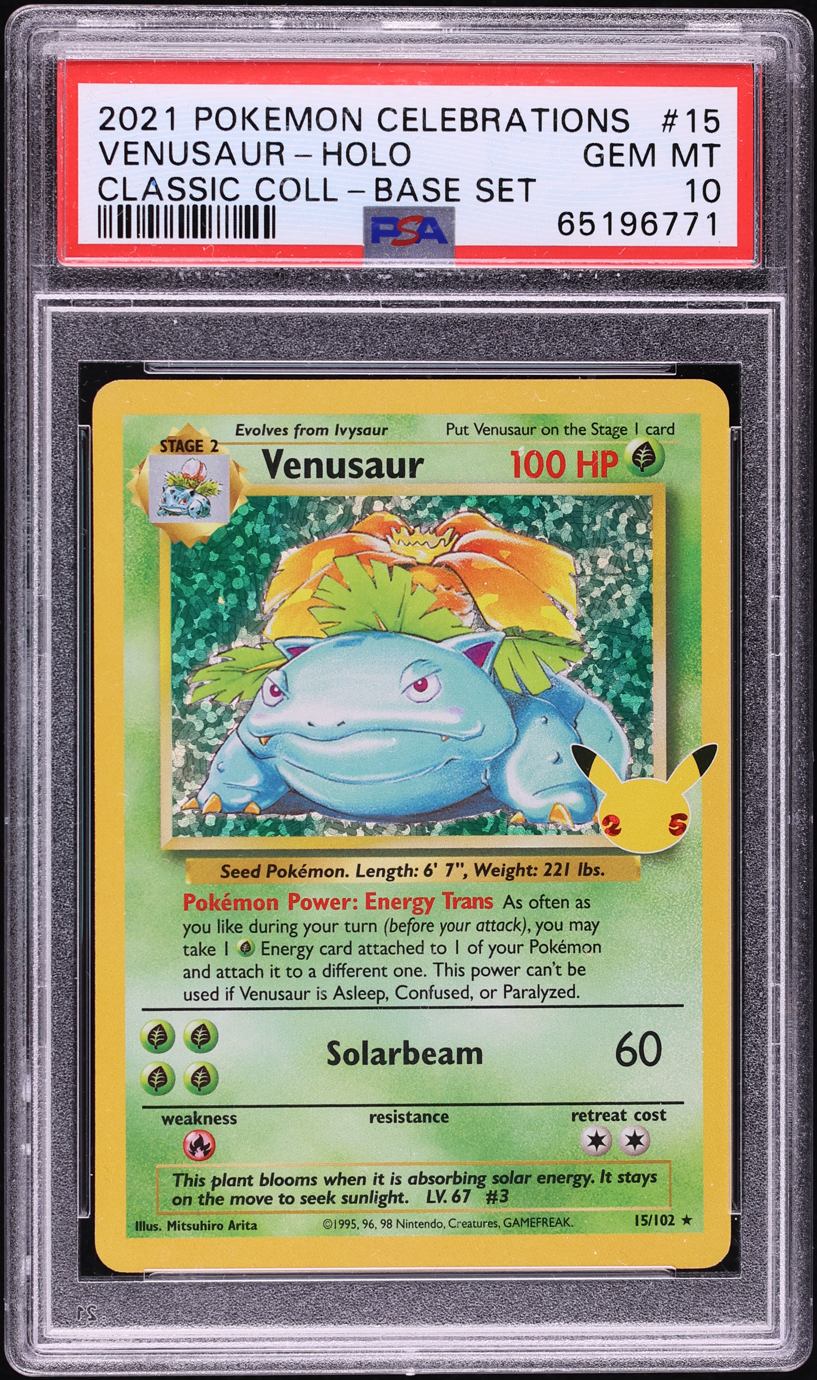 2021 Pokemon Sword & Shield Celebrations Classic Collection Holo Venusaur #15 PSA 10 GEM MINT