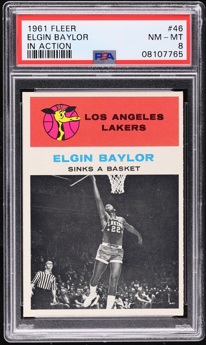 1961 Fleer Basketball Elgin Baylor ROOKIE, IN ACTION #46 PSA 8 NM-MT