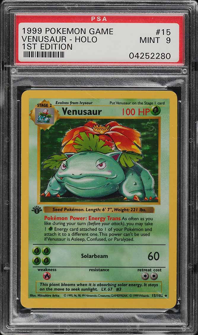 1999 Pokemon Base Set Shadowless 1st Edition Thick Stamp Holo Venusaur #15 PSA 9