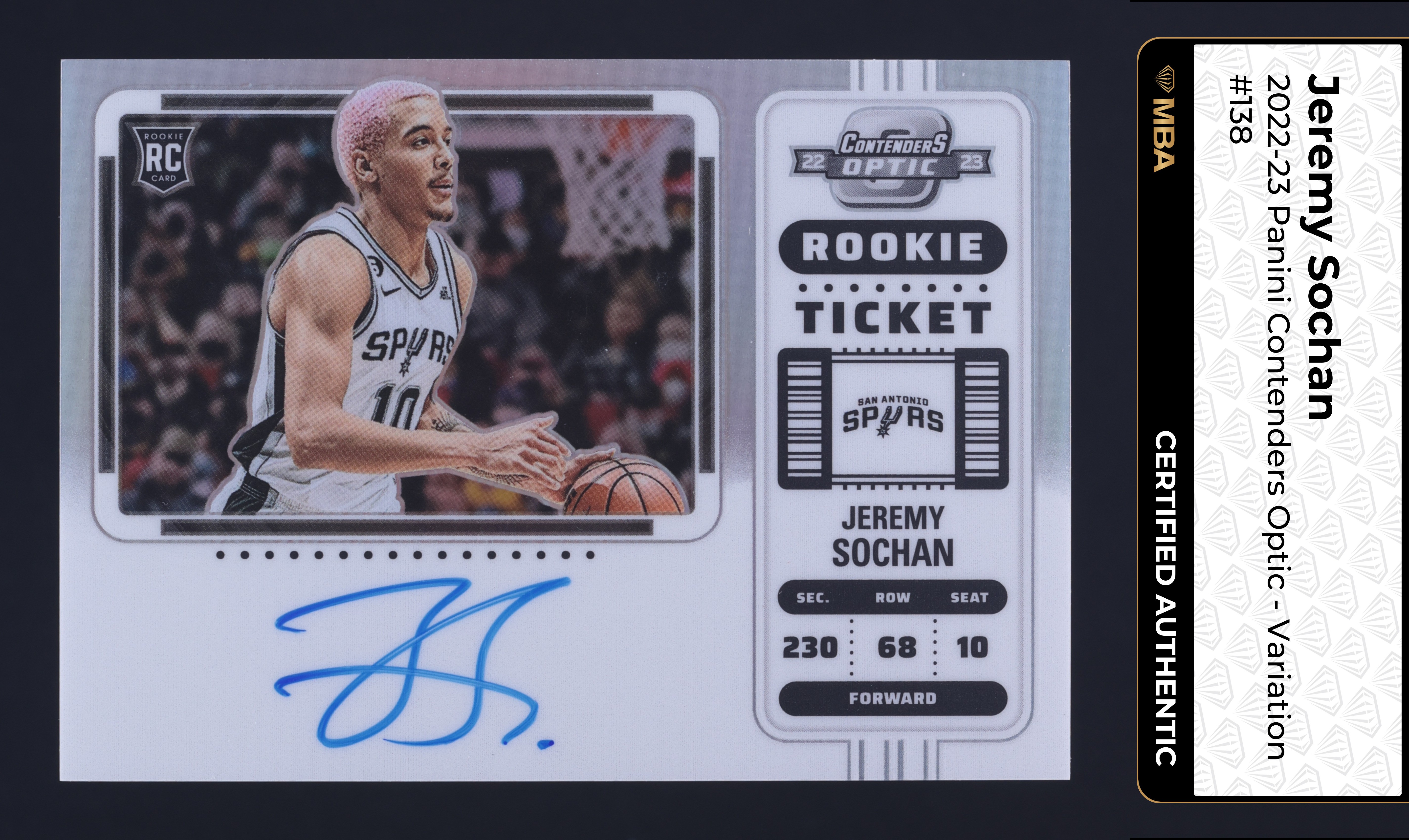 2022 Panini Contenders Optic Variation Jeremy Sochan ROOKIE AUTO #138 MBA AUTH