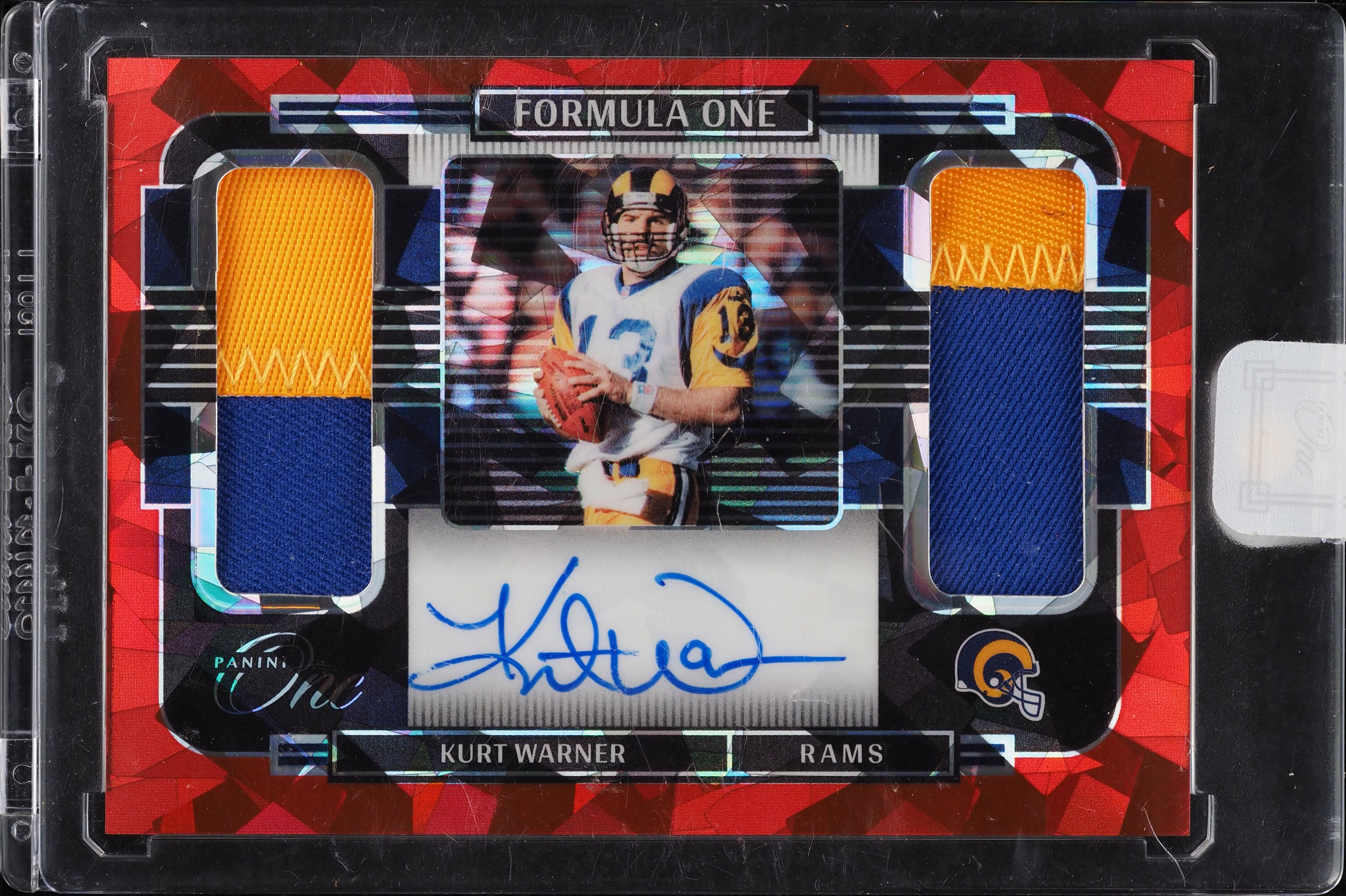 2021 Panini One Formula Red Ice Kurt Warner PATCH AUTO 4/4 #384