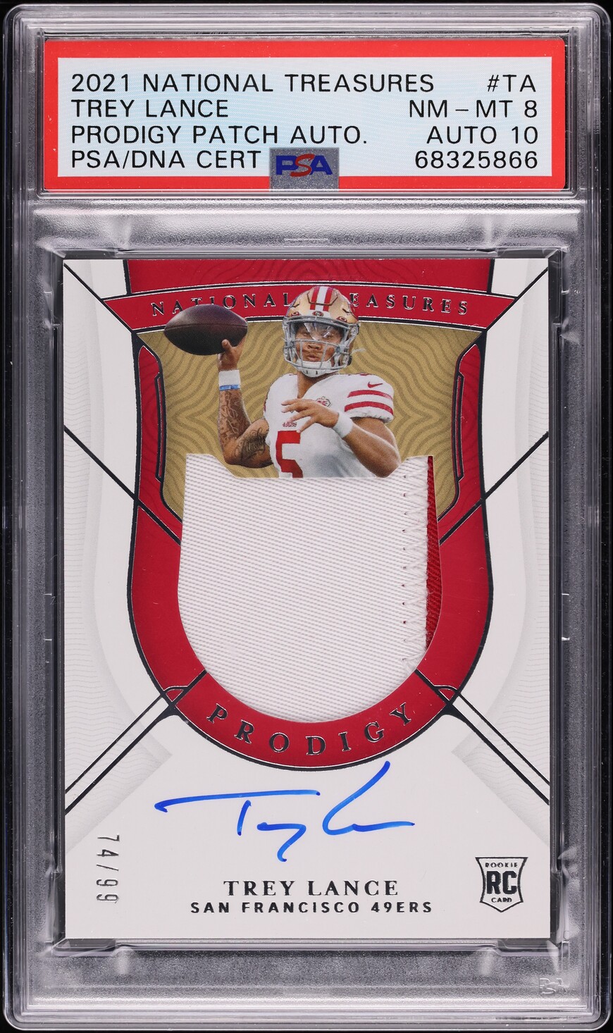 2021 National Treasures Prodigy Trey Lance ROOKIE PATCH AUTO DNA 10 /99 PSA 8