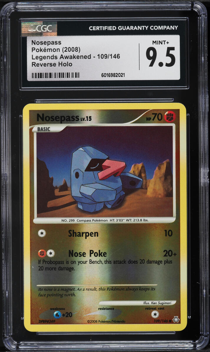 2008 Pokemon DP Legends Awakened Reverse Holo Nosepass #109 CGC 9.5 MINT+