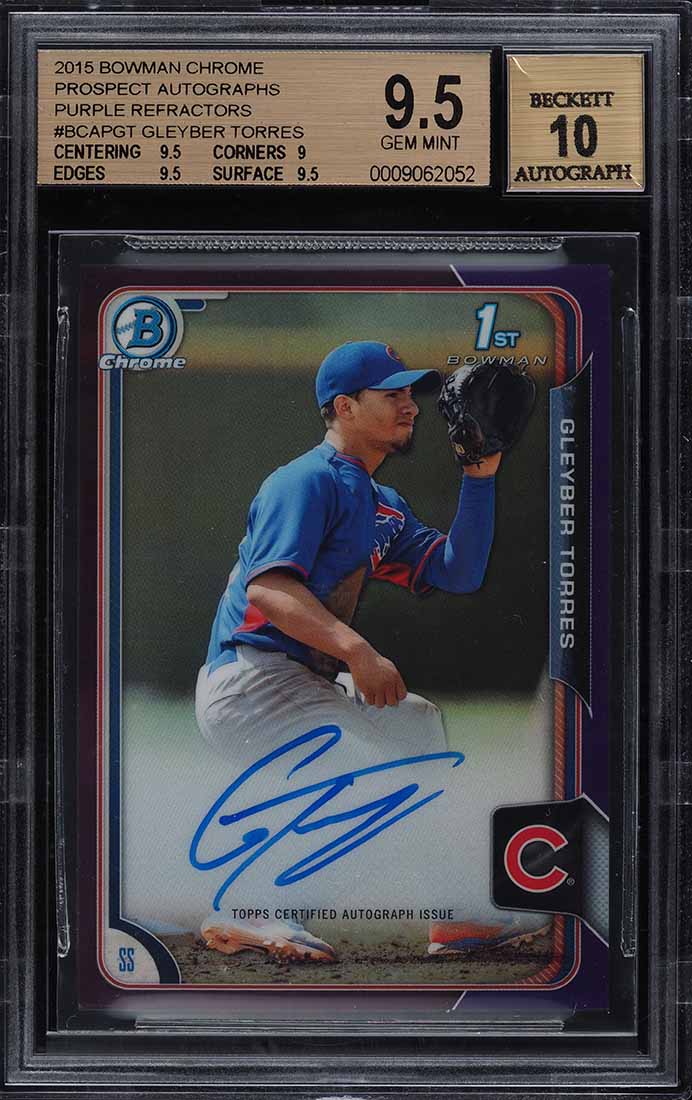 2015 Bowman Chrome Purple Refractor Gleyber Torres ROOKIE RC AUTO /250 BGS 9.5