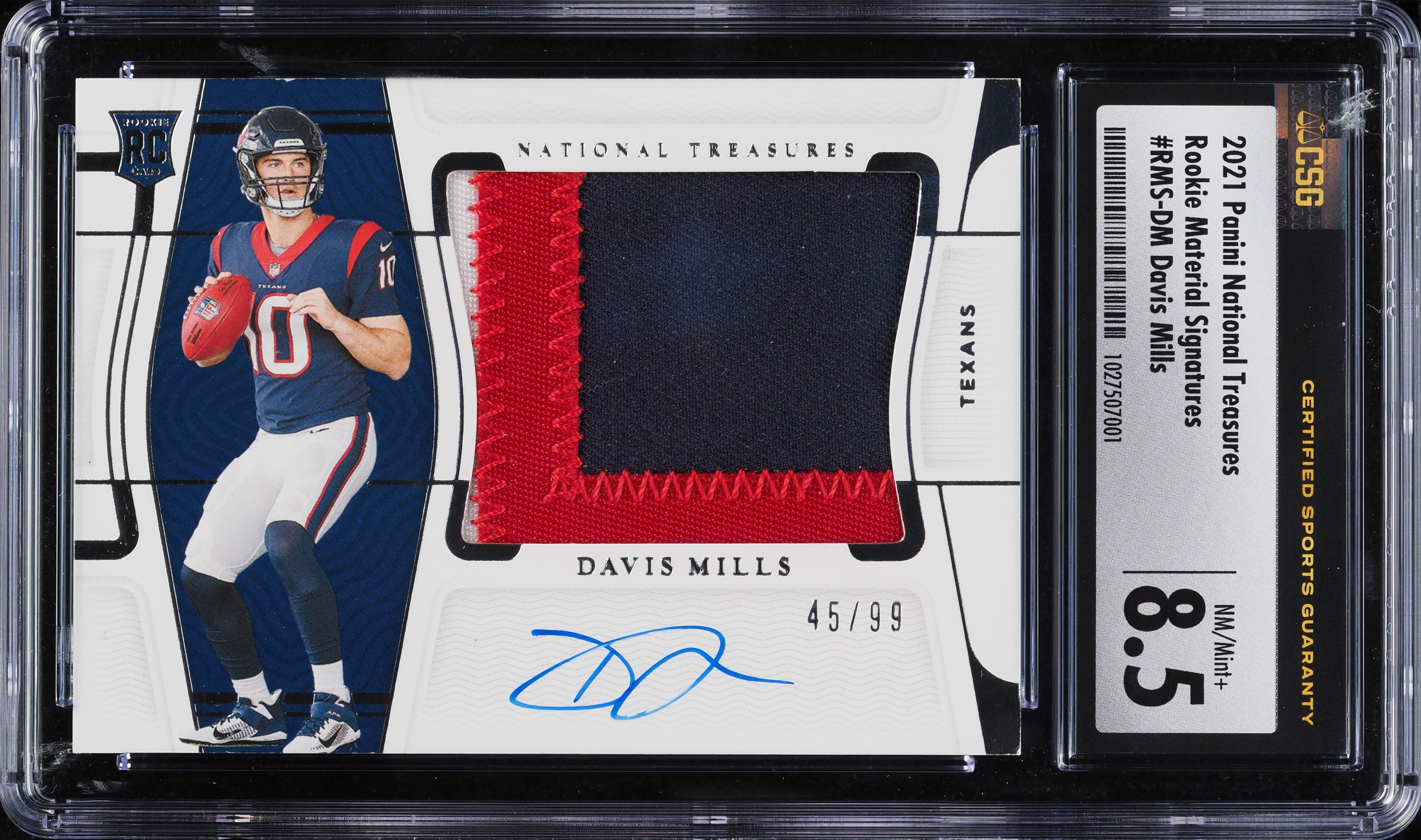 2021 National Treasures Davis Mills ROOKIE PATCH AUTO /99 #RMS-DM CSG 8.5 NM-MT+