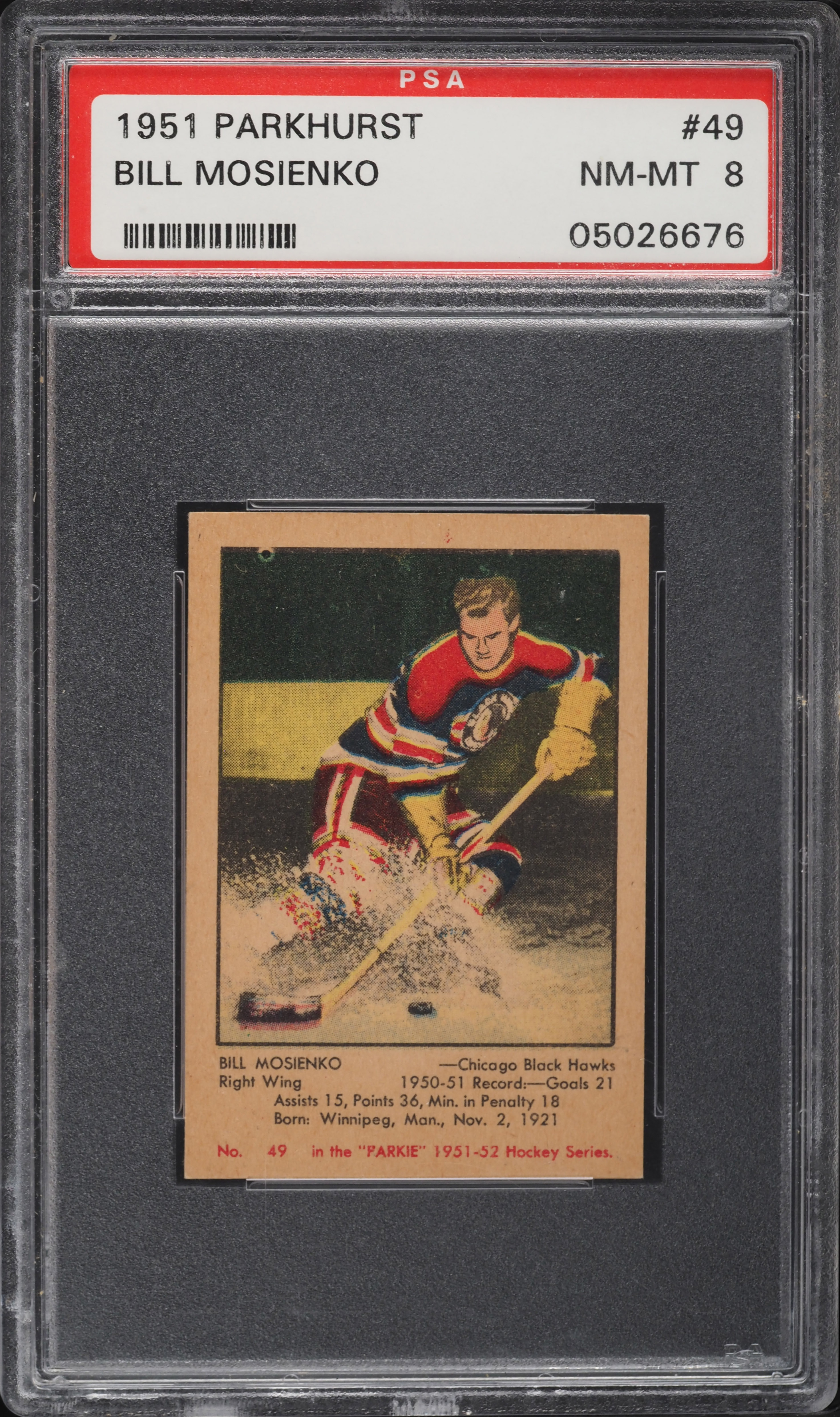 1951 Parkhurst Bill Mosienko #49 PSA 8 NM-MT