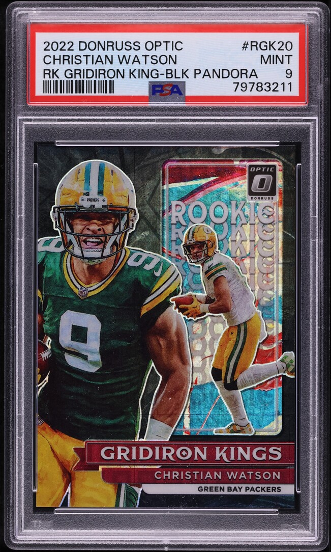 2022 Donruss Optic Gridiron Kings Black Pandora Christian Watson RC /25 PSA 9
