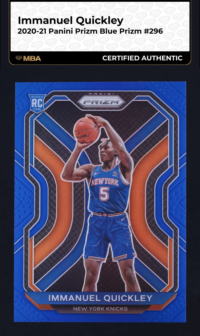 2020 Panini Prizm Blue Immanuel Quickley ROOKIE /199 #296 MBA AUTH