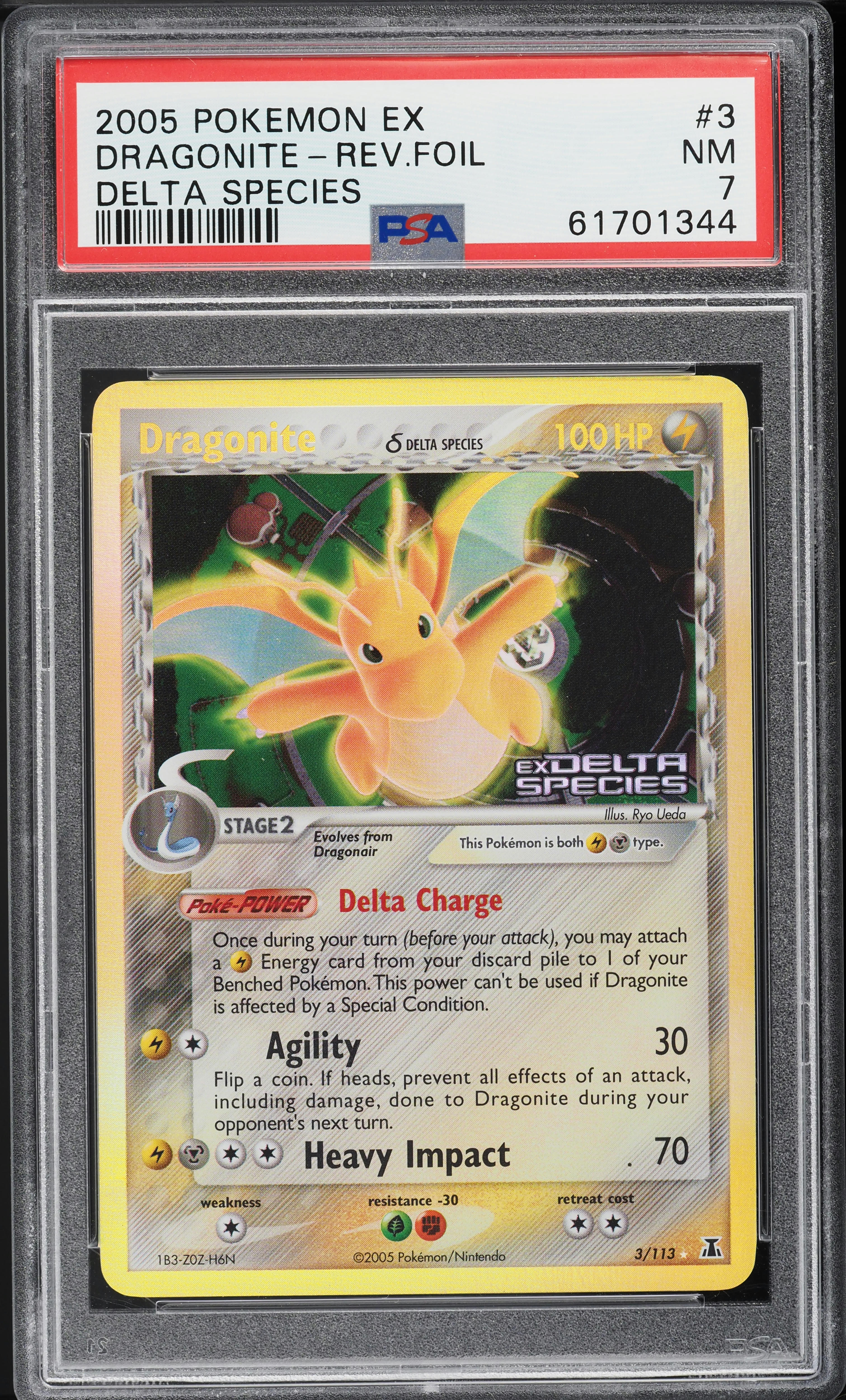 2005 Pokemon EX Delta Species Reverse Holo Dragonite #3 PSA 7 NRMT