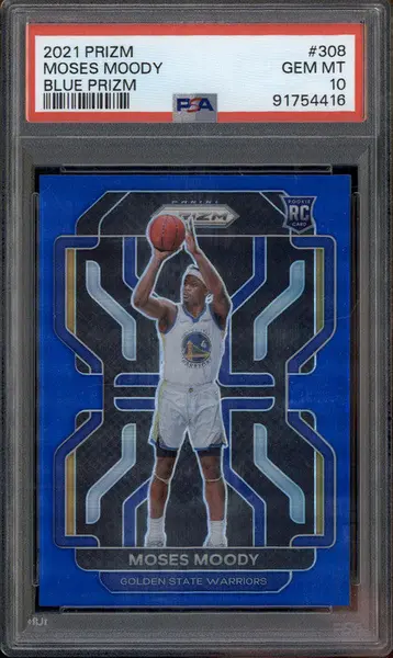 2021 Panini Prizm Blue Prizm #308 Moses Moody RC /199 PSA 10