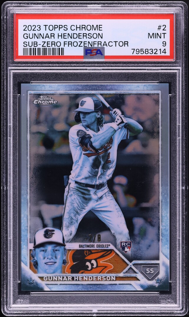 2023 Topps Chrome Sub-Zero FrozenFractor Gunnar Henderson ROOKIE -2/8 #2 PSA 9 MINT