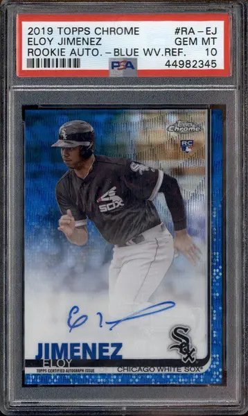 2019 Topps Chrome Rookie Autograph Blue Wave Eloy Jimenez RC Auto /150 PSA 10