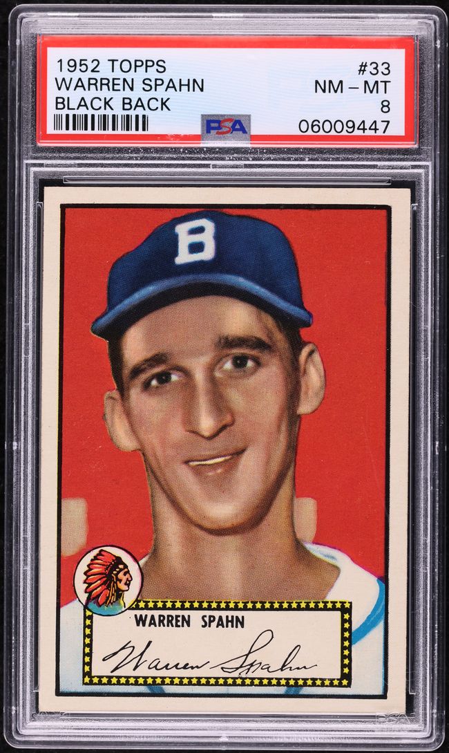 1952 Topps Warren Spahn BLACK BACK #33 PSA 8 NM-MT