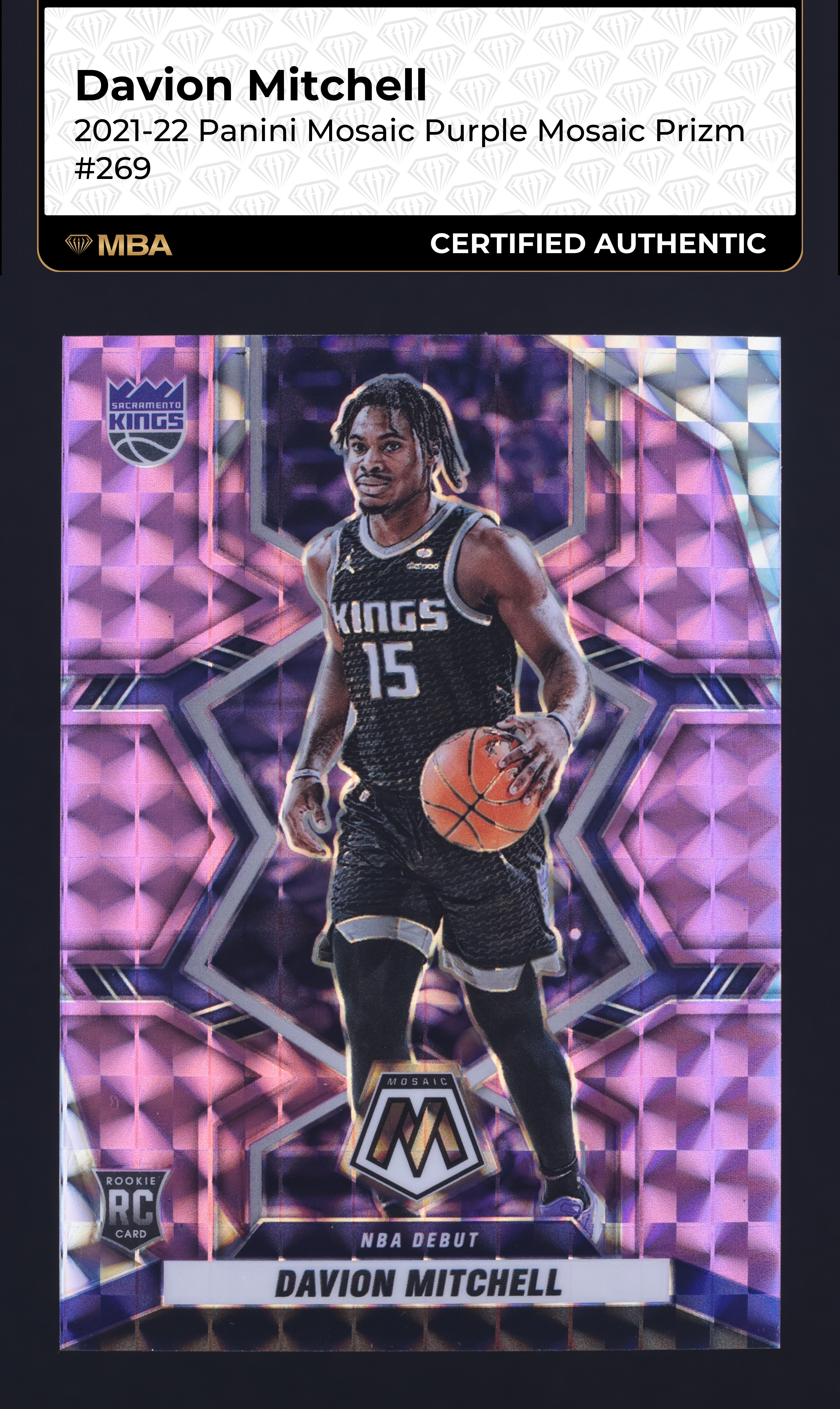 2021 Panini Mosaic Purple Prizm Davion Mitchell ROOKIE /49 #269 MBA AUTH
