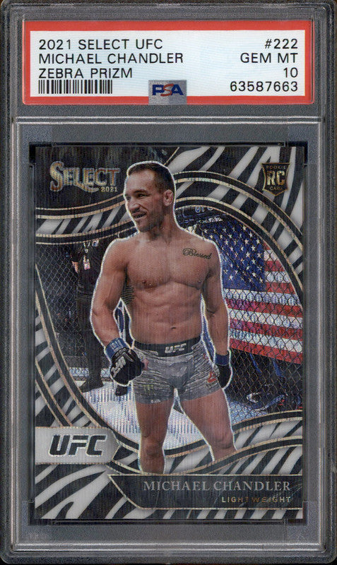 2021 Panini Select UFC Zebra Prizms #222 Michael Chandler Octagonside RC PSA 10
