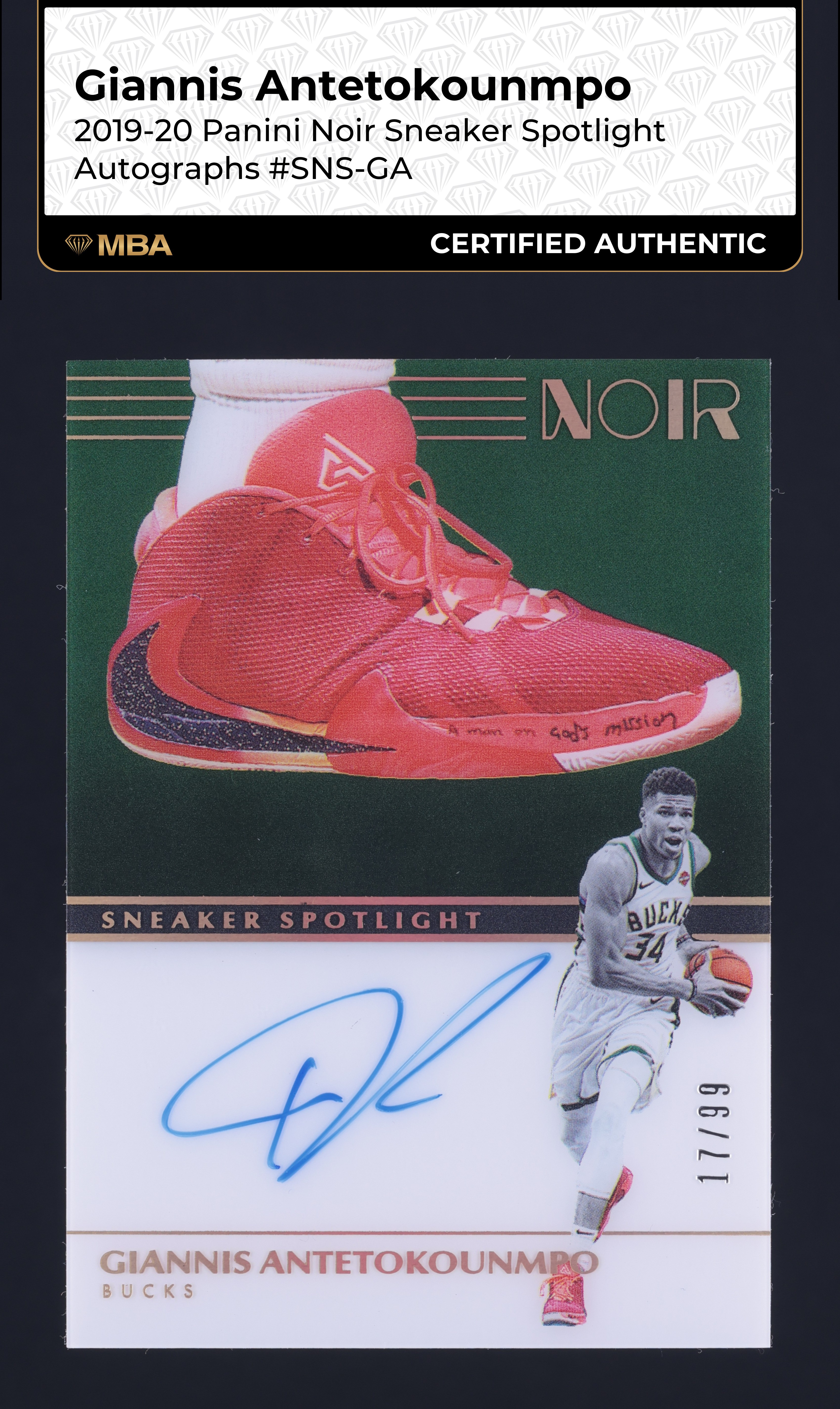 2019 Panini Noir Sneaker Spotlight Giannis Antetokounmpo AUTO /99 MBA AUTH