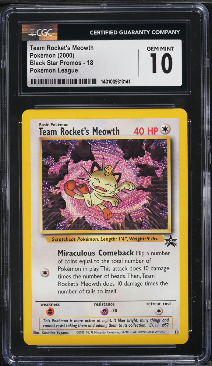 2000 Pokemon League Black Star Promo Team Rocket's Meowth #18 CGC 10 GEM MINT