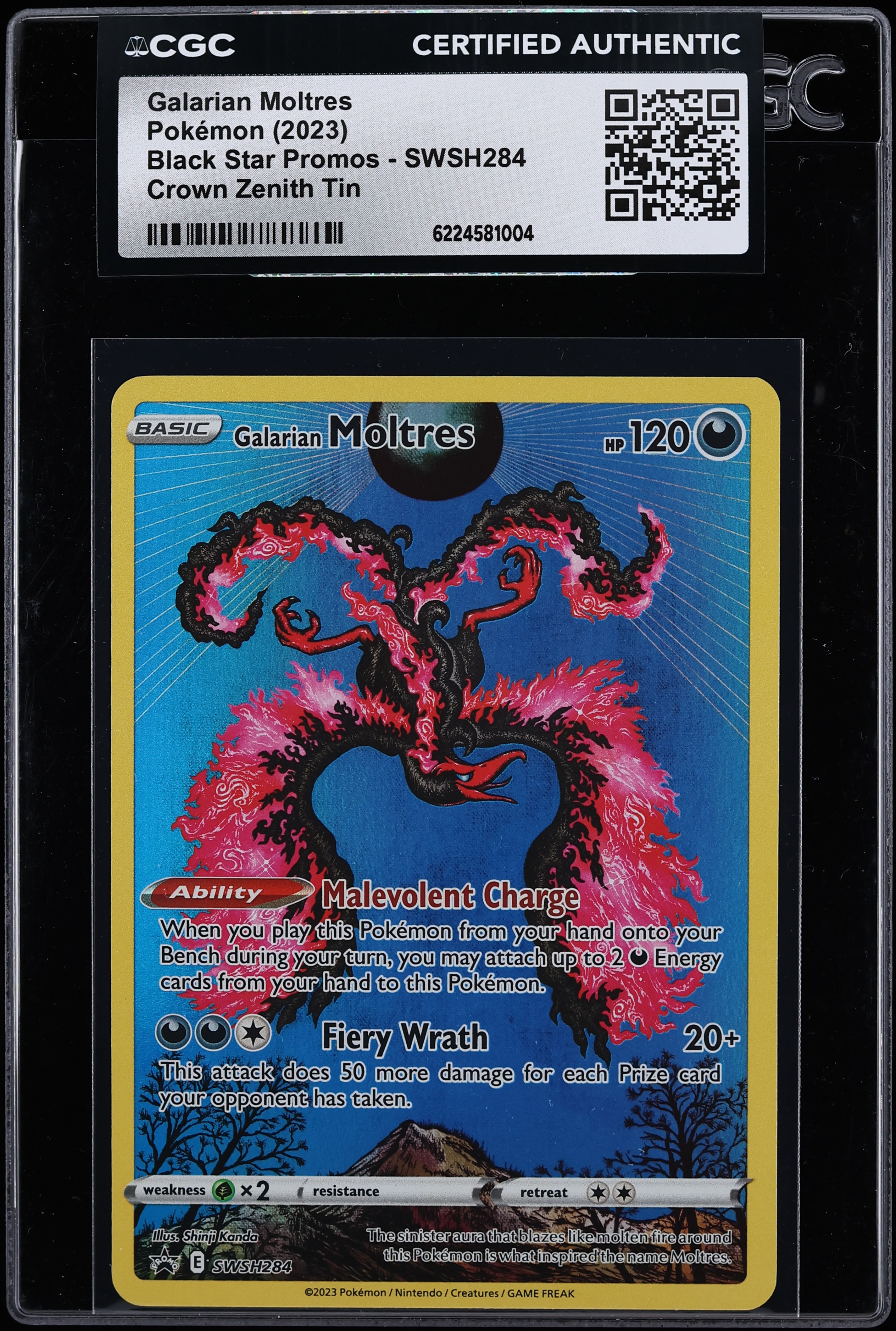 2023 Pokemon SWSH Promo Crown Zenith Tin Full Art Galarian Moltres #SWSH284 CGC AUTH
