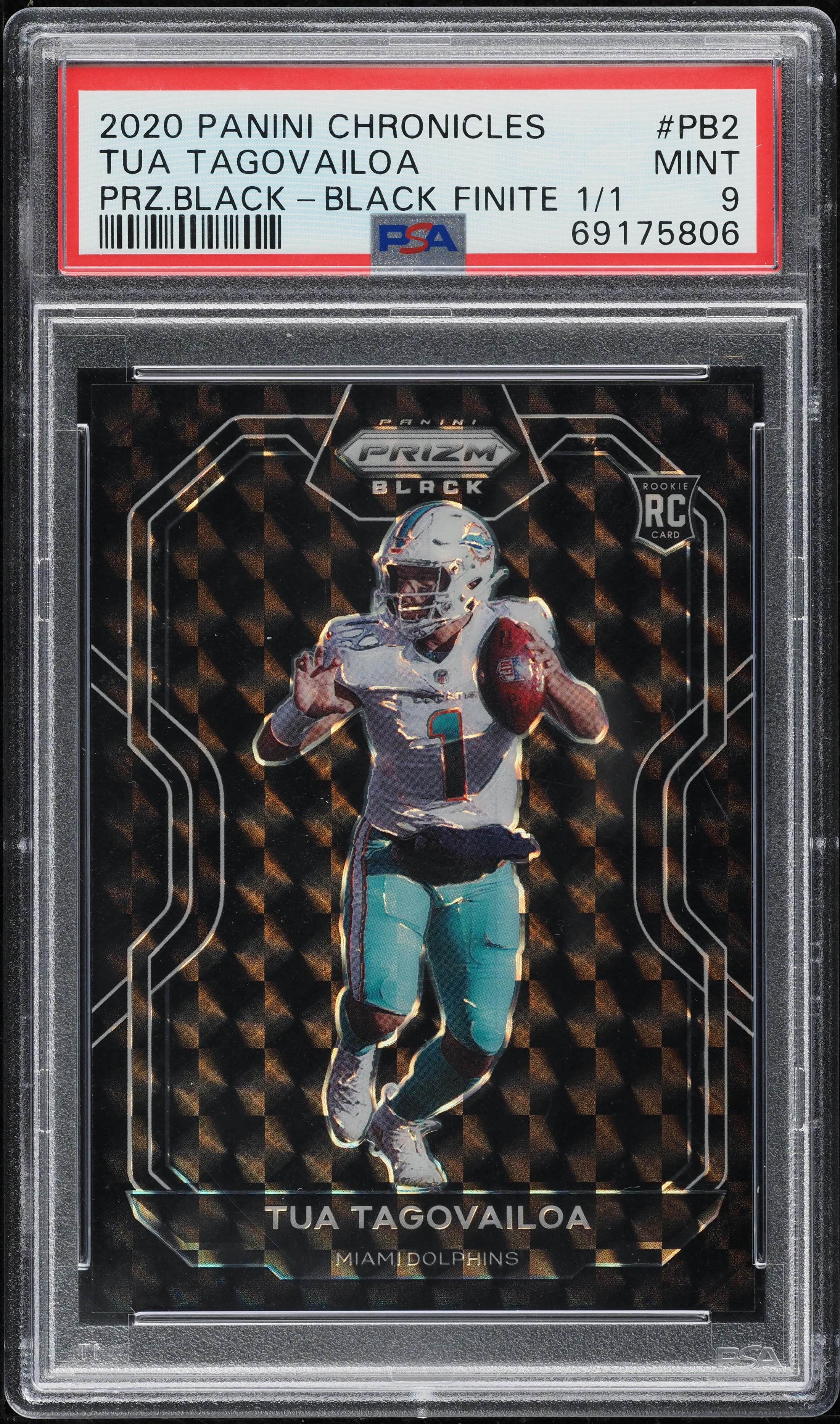 2020 Panini Chronicles Prizm Black Finite Tua Tagovailoa ROOKIE 1/1 #PB-2 PSA 9