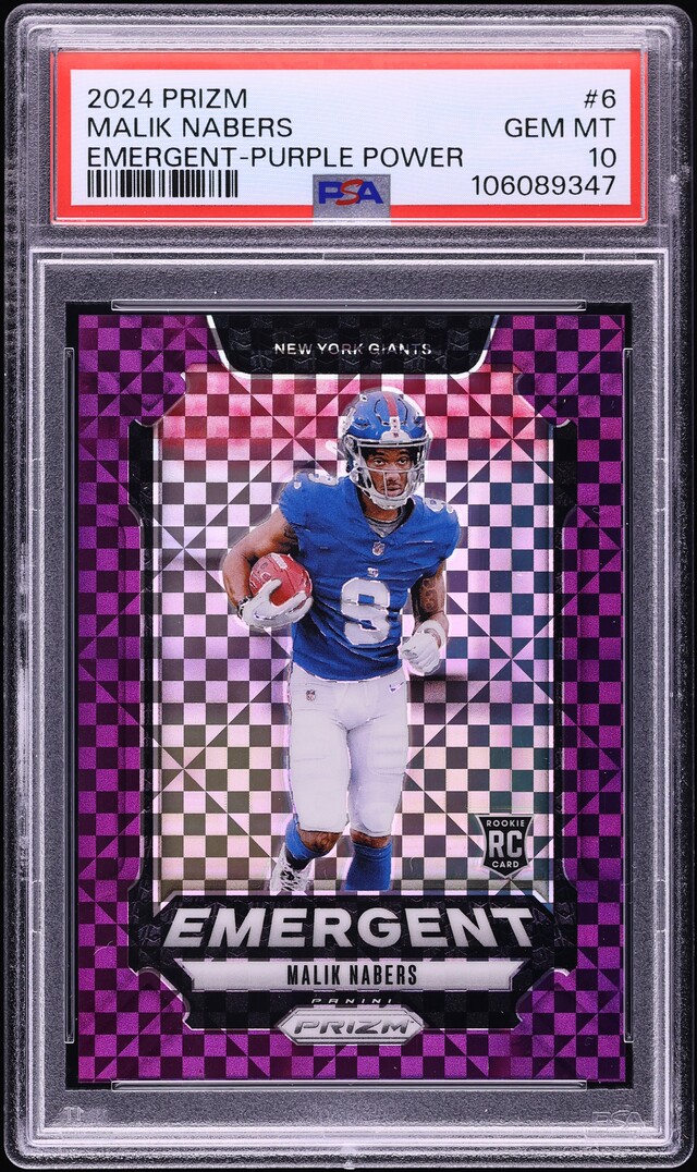 2024 Panini Prizm Emergent Purple Power Malik Nabers ROOKIE /49 #6 PSA 10 GEM