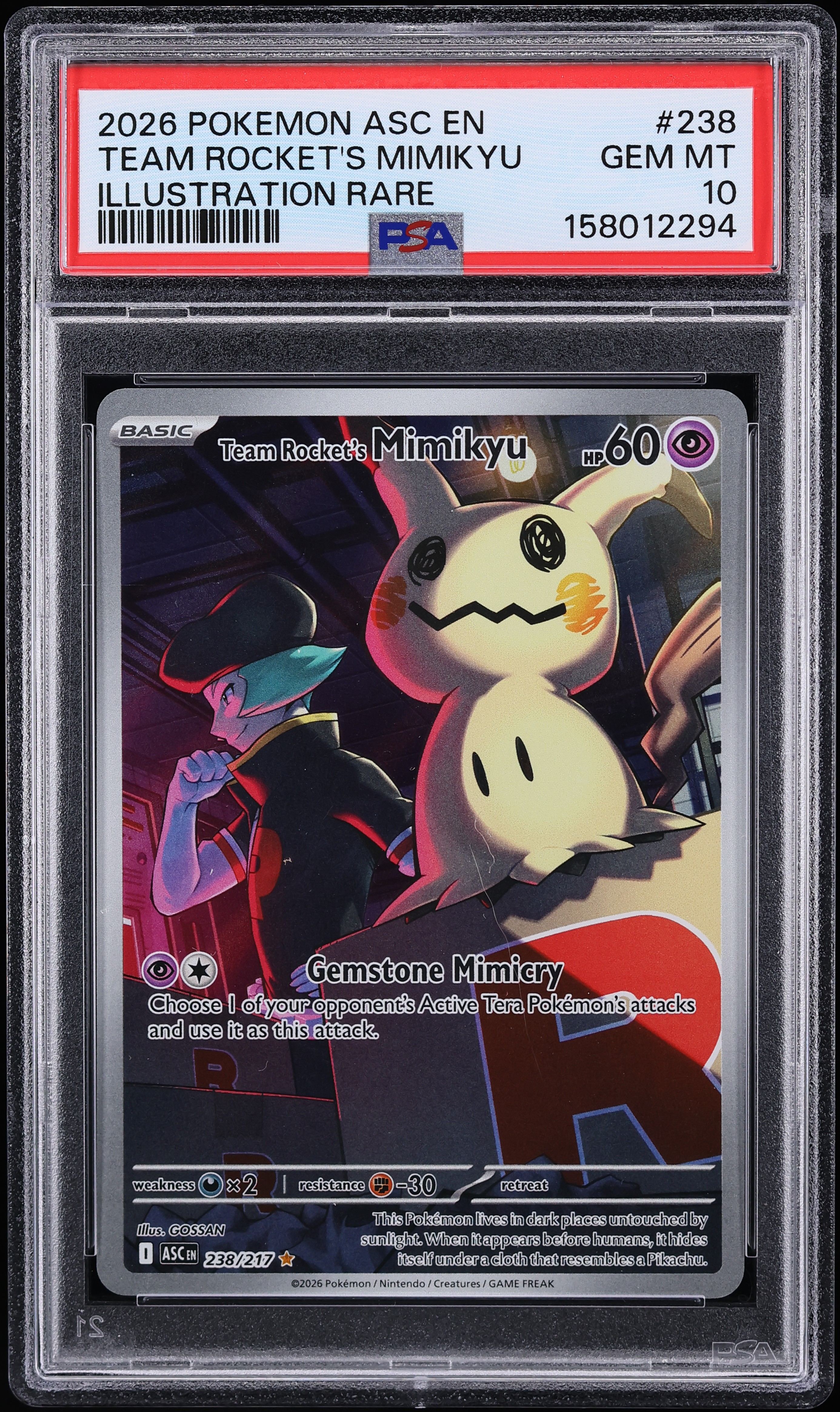 2026 Pokemon Mega Evolution Ascended Heroes IR Team Rocket's Mimikyu #238 PSA 10 GEM MINT