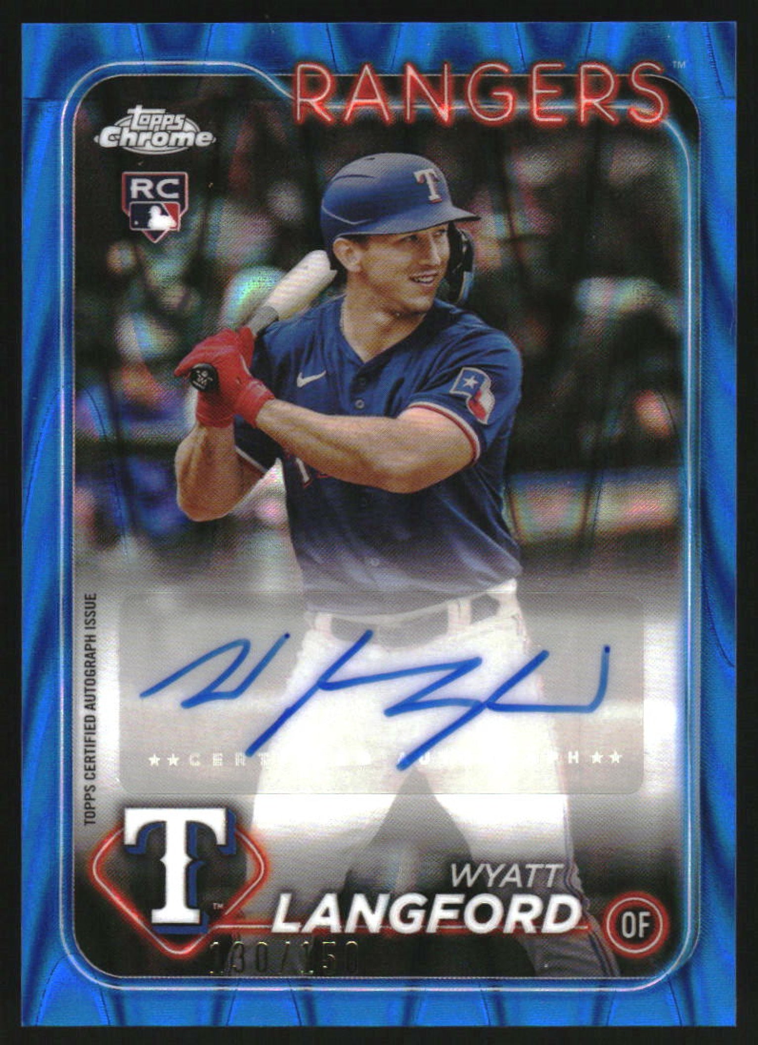 2024 Topps Chrome Update Blue RayWave #AC-WL Wyatt Langford RC Auto /150