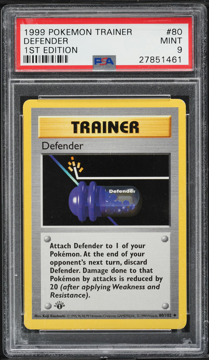 1999 Pokemon Base Set Shadowless 1st Edition Defender #80 PSA 9 MINT