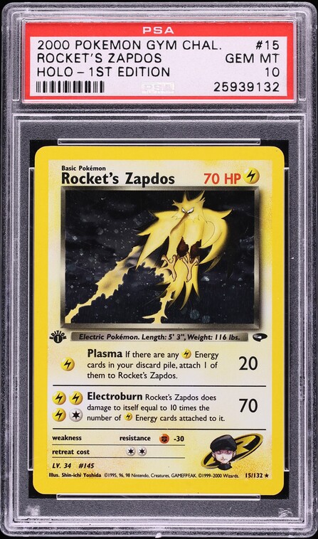 2000 Pokemon Gym Challenge 1st Edition Holo Rocket's Zapdos #15 PSA 10 GEM MINT