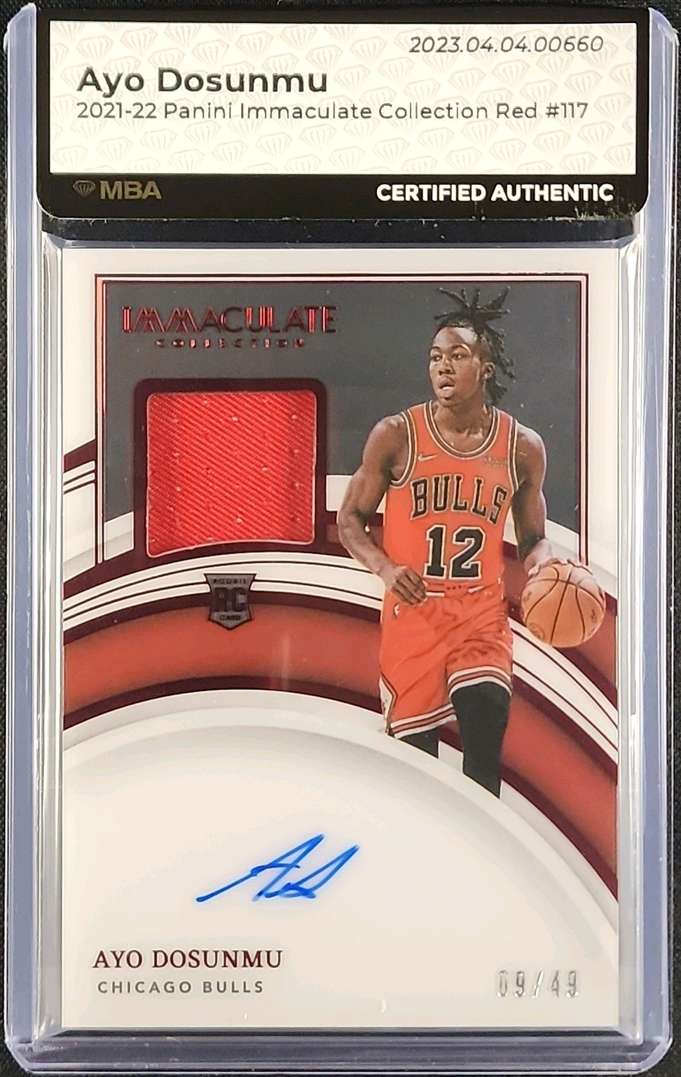 2021 Immaculate Collection Red Ayo Dosunmu ROOKIE PATCH AUTO /49 #117 MBA AUTH