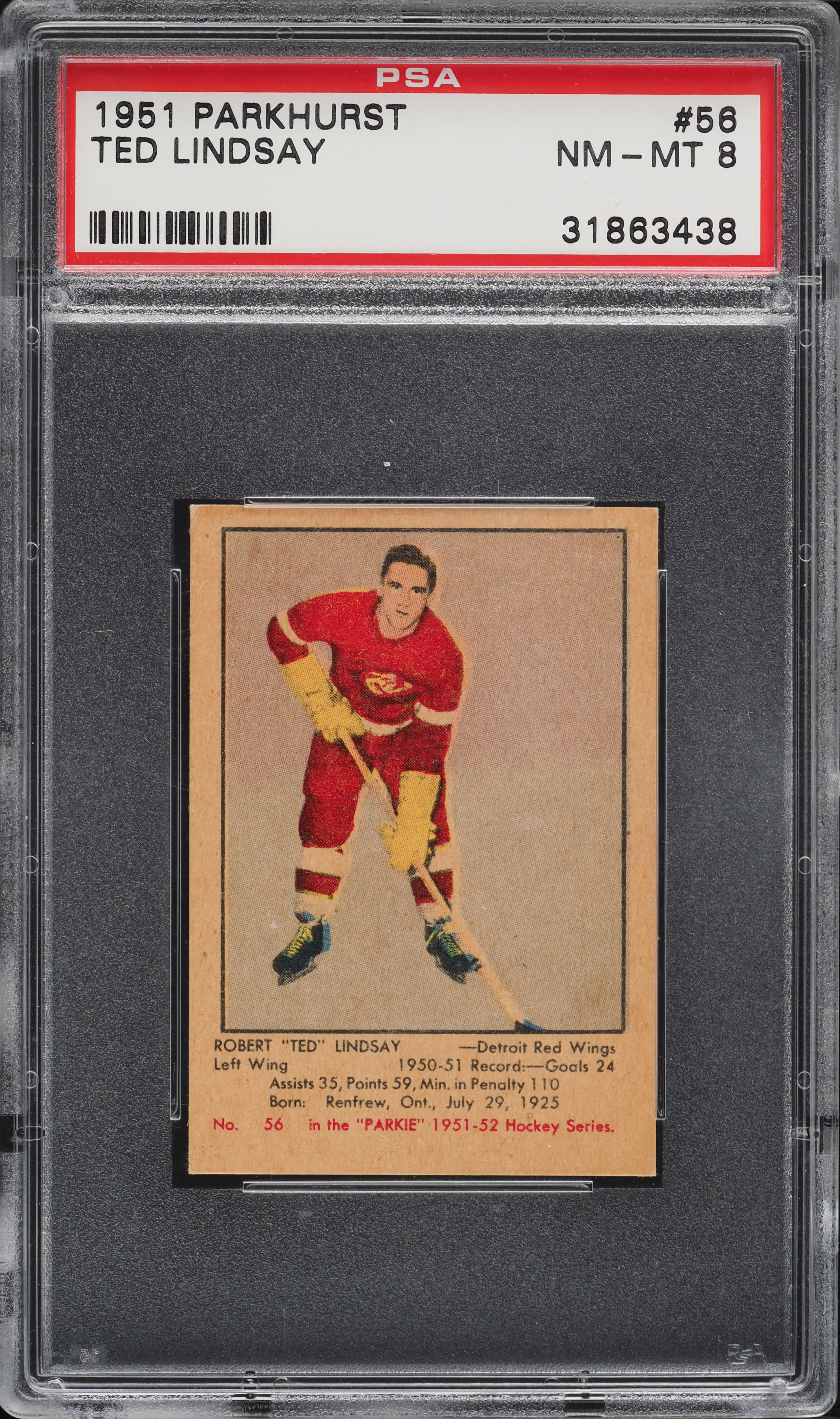 1951 Parkhurst Ted Lindsay ROOKIE #56 PSA 8 NM-MT