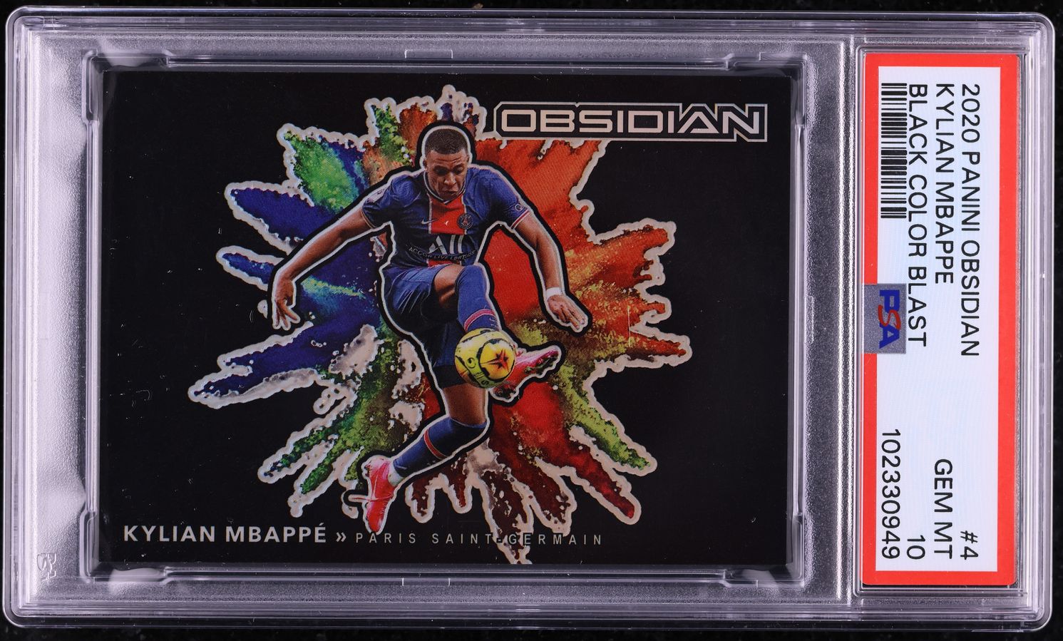 2020 Panini Obsidian Black Colorblast Kylian Mbappe #4 PSA 10 GEM MINT
