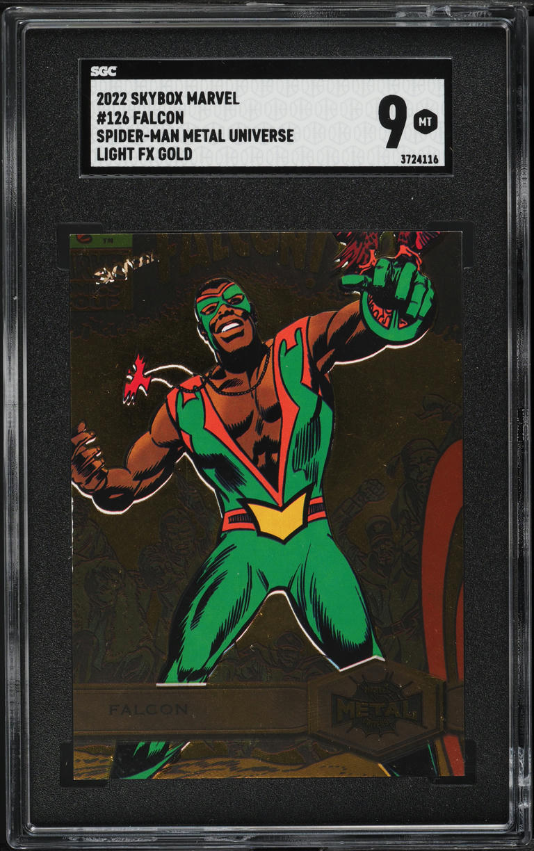 2022 Marvel Spider-Man Metal Universe Light FX Gold Falcon #126 SGC 9 MINT