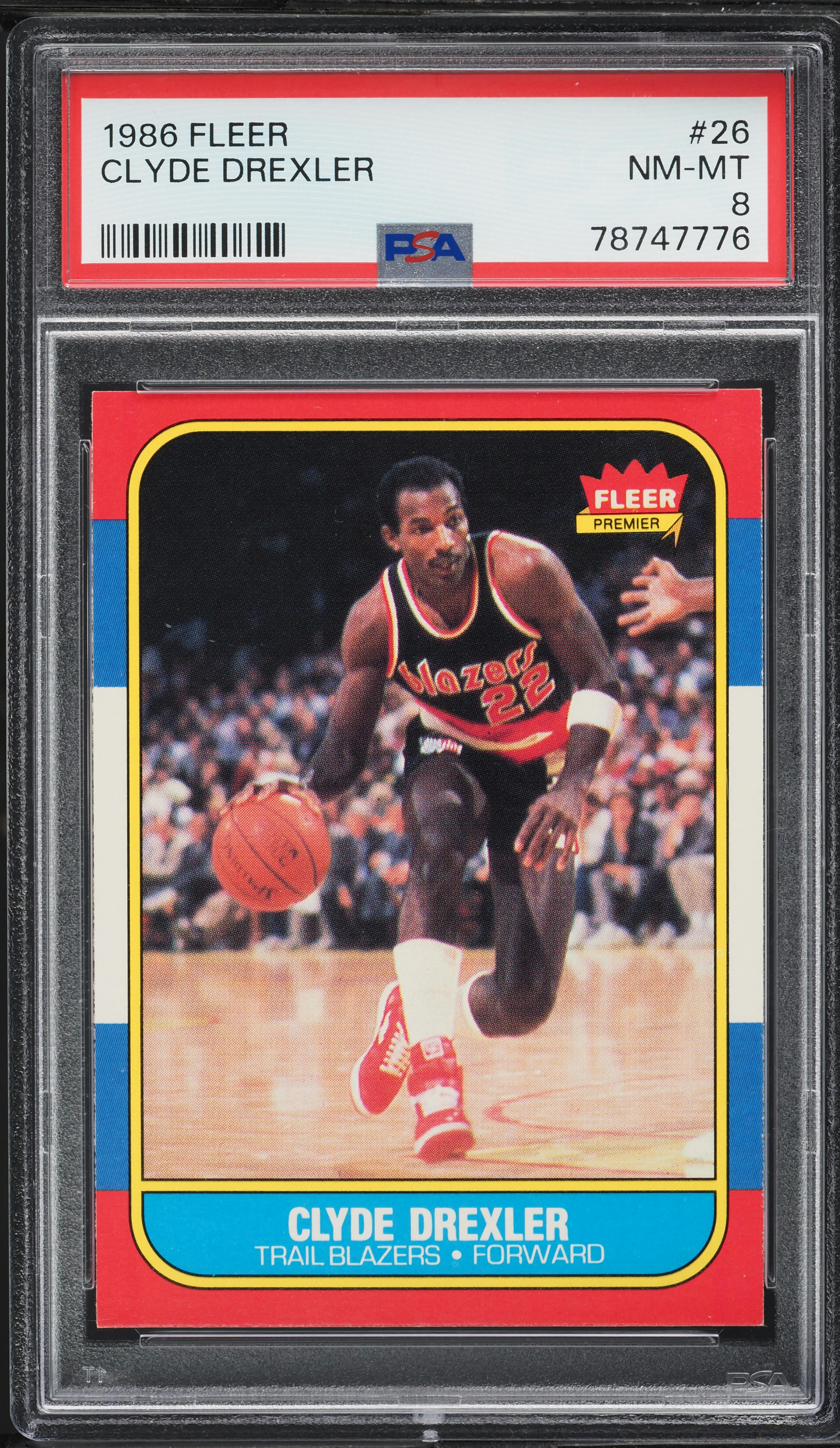1986 Fleer Basketball Clyde Drexler ROOKIE #26 PSA 8 NM-MT