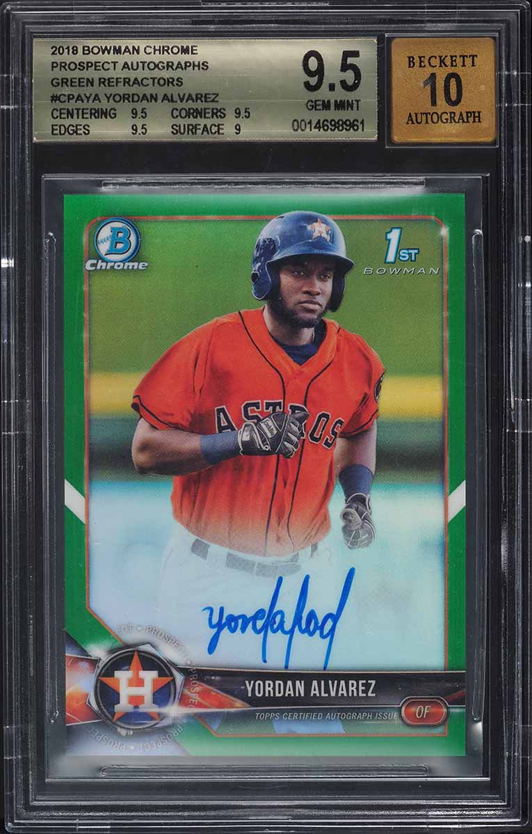 2018 Bowman Chrome Green Refractor Yordan Alvarez ROOKIE AUTO /99 #CPAYA BGS 9.5